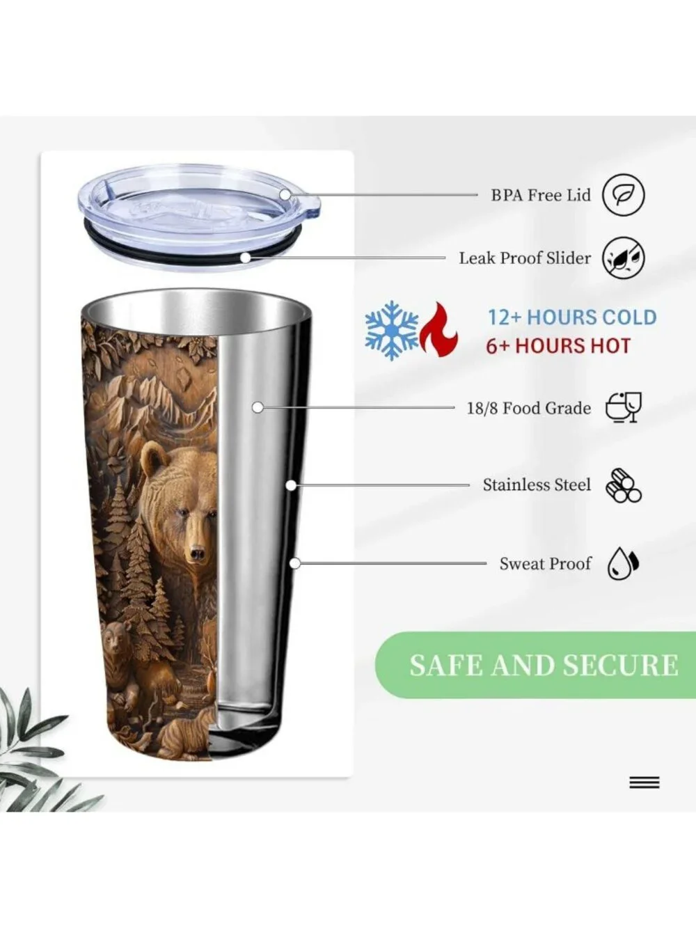Rustic Brown 20oz Stainless Steel Tumbler with Straw - Insulated Travel Cup for
